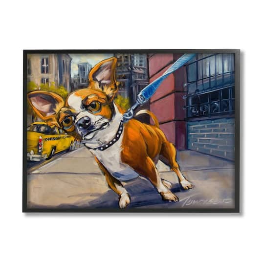 Stupell Industries Urban City Dog Walk Family Pet Painting in Frame Wall Art